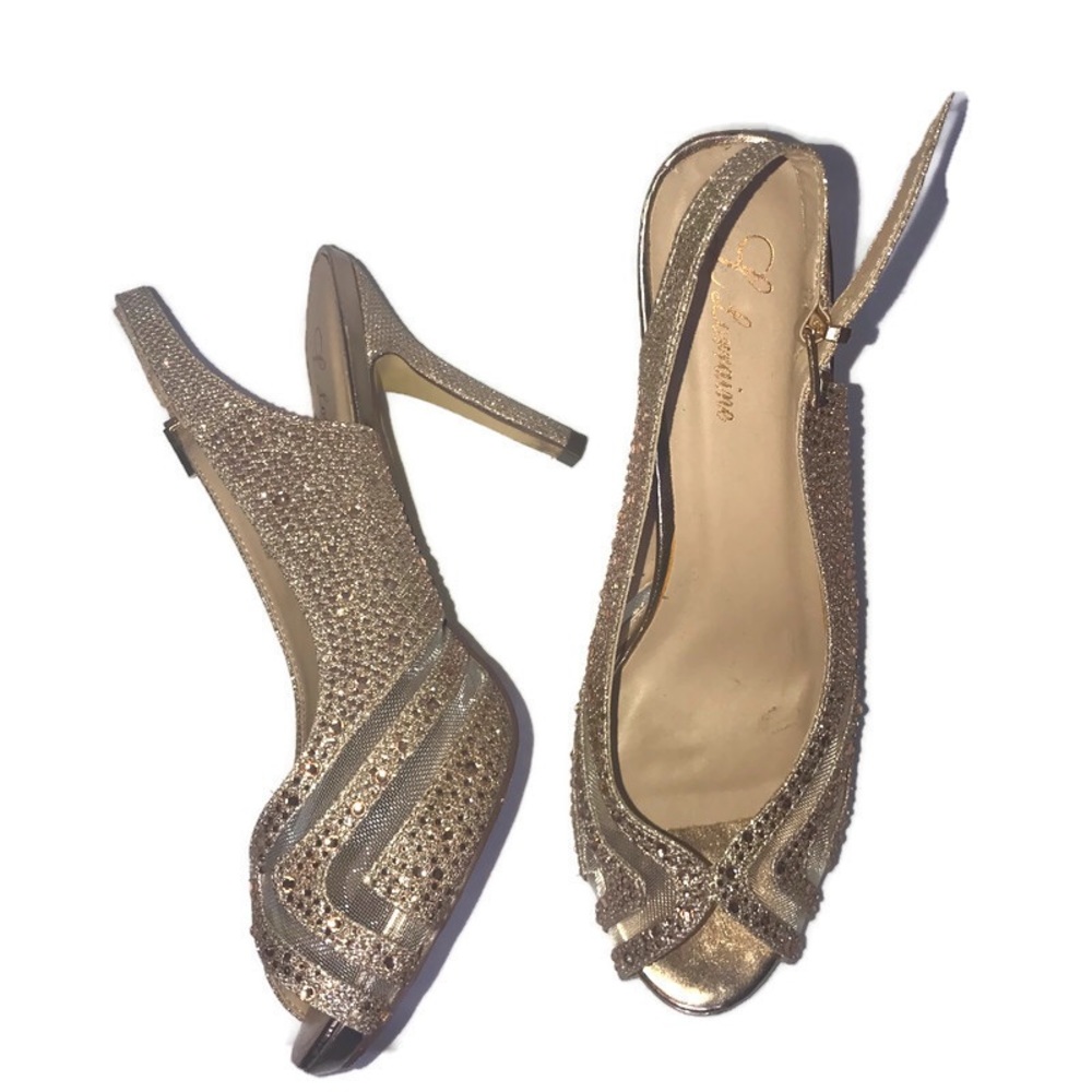 L Lorraine sparkling nude rhinestone heels